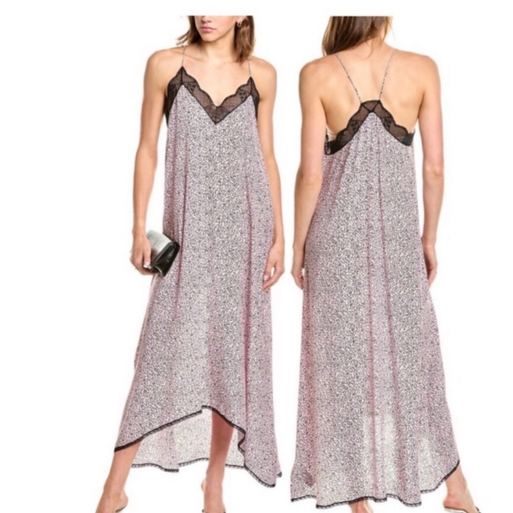 Women's Zadig & Voltaire Pink & Black Lace Trim Maxi Dress S
